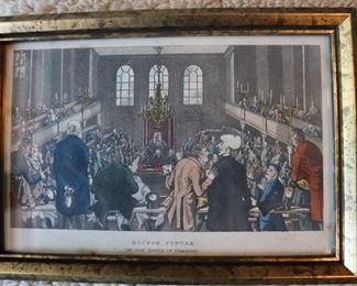 Framed antique English cartoon