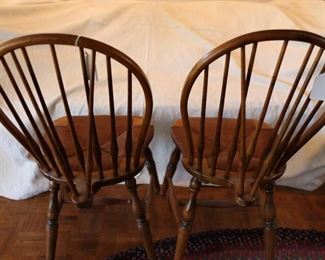 Antique English Windsor brace back chairs with rush seats
