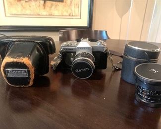 vintage Canon camera and lenses