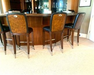 6 Maitland Smith black leather bar height bar stools