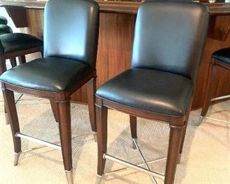6 Maitland Smith black leather bar height bar stools