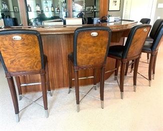 6 Maitland Smith black leather bar height bar stools