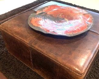 oversized square brown leather ottoman
