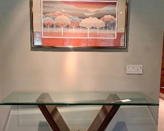 glass console by Century 67" long x 30.5" tall x 19" deep