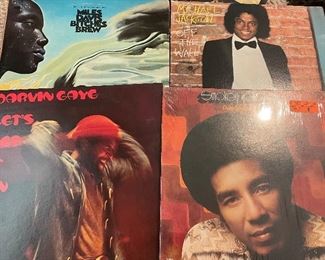 a nice selection of vintage vinyl records. Miles Davis, Michael Jackson, Marvin Gaye, Smokey Robinson, The Temptations, Prince, Aretha Franklin, Earth Wind Fire, Stevie Wonder, War.