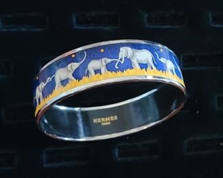 Hermes Elephant enamel wide bangle bracelet