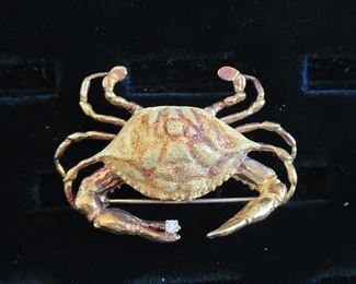 18k Gold Diamond crab brooch custom made heavy 