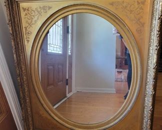 Beautiful Antique Gilt framed wall mirror with silk Napoleon style