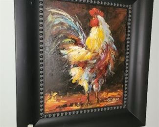 Oil on Canvas Rooster Painting 