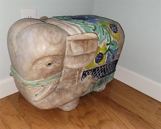 India Elephant wood carved stool bench made from solid tree