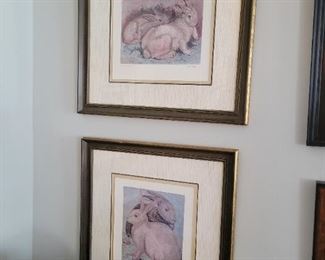 Framed signed bunny prints 