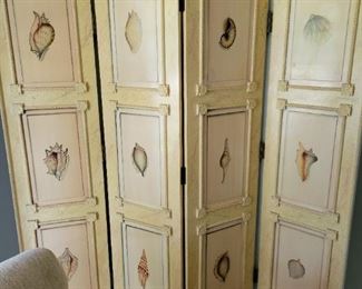 Hand Painted Shell Room Divider Wood Screen (Jane Sarasota Fl)