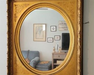Beautiful Antique Gilt framed wall mirror with silk Napoleon Style