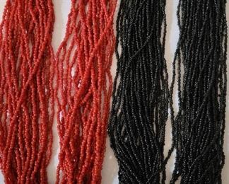 Vintage coral and onyx beaded necklaces