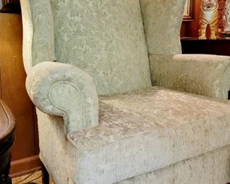Gorgeous fabric wing chair in excellent condition  never used 