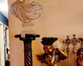 Large bust,oak plant stand