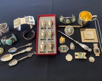 just a few of the unique Sterling & Native American jewelry and collectibles that will be in the sale  