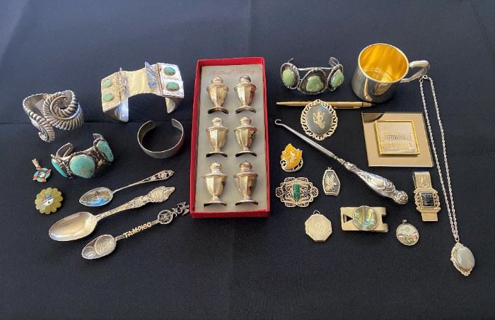 just a few of the unique Sterling & Native American jewelry and collectibles that will be in the sale  