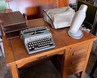 Typing desk, typewriters and other