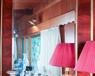 Pair of Monumental Ralph Lauren Mahogany and Gilt Frame Mirrors