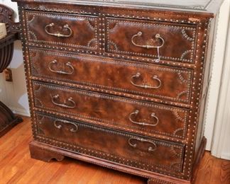 Vintage Leather & Nailhead Chest of Drawers