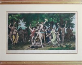 Framed Mezzotint "La Jeunesse De Bacchus" by Bougurreau