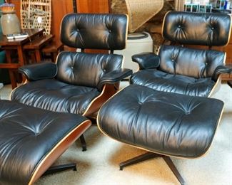Pair of Vintage Eames for Herman Miller Chairs & Ottomons