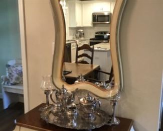 Silver serving tray & silver pieces - 2 candles ** the chest & matching mirror has SOLD ** - The  tray and pieces on tray are still available