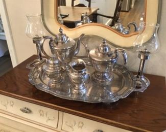 Dining Room - close up of serving pieces CHEST & Matching MIRROR ARE SOLD