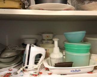 Kitchen hallway -  iron, Corning ware, Tupperware & other items
