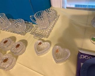 Lead Crystal heart trinket boxes (2) less salt cellars with lids
