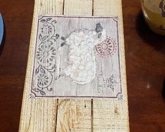 Wooden tray with inset lamb