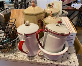 Kitchen - 2 enamelware pots are sold / other items still available
