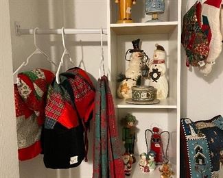 Christmas closet in bedroom - tablecloth & tree skirts