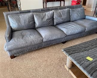 9’ wide gray leather sofa