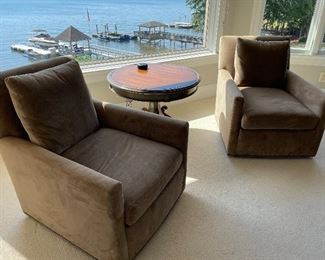 Lee Industries light brown swivel chairs (2)