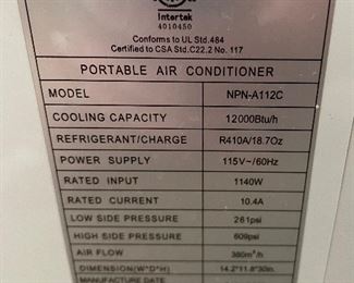 Intertek portable air conditioning 12,000 BTU