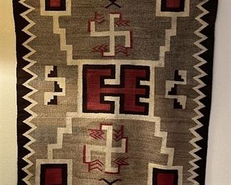56x74.5 Inch Authentic Vintage Cameron Area Western Navajo Reservation Storm Pattern Wool Yei Rug