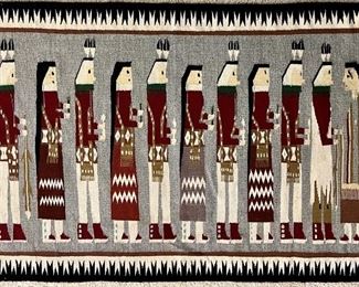 49x32 Inch Vintage Navajo Early Pictorial Wool Hand Woven Yei Rug