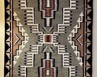 Authentic Vintage Louise Tolie Navajo Hand Woven Wool Geometric Pattern 48x75 Inch Yei Rug