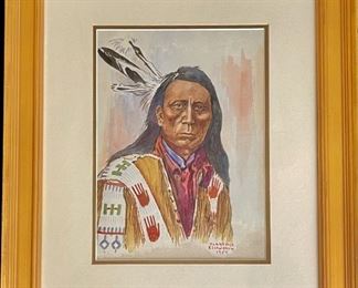 Original Clarence Ellsworth Signed 1957 " Jack Red Cloud " Water Color In Custom Frame