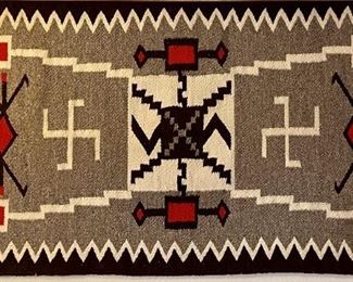 Vintage Navajo Hand Woven Wool 60x30 Inch Pictorial Yei Rug