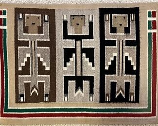 Vintage Navajo Hand Woven Wool 28x18 Inch Pictorial Yei Rug