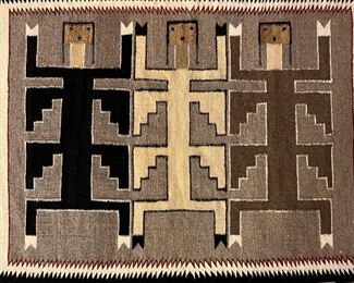 37x 27 Inch Vintage Hand Woven Wool Navajo Pictorial Yei Rug