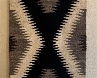 Crowpoint Rug Weavers New Mexico 20.5x34.5 Inch 1960 By Etta Yazzie With Wooden Hanger And Tag