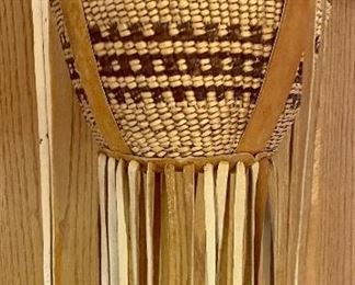 Authentic Apache Hand Woven Burden Basket With Leather Drops And Metal Tassels