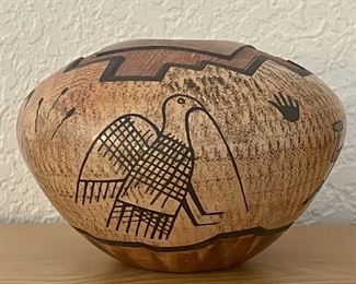 Lawrence Namoki Hopi Hisat-senom Hand Painted Carved Pot