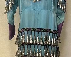 Contemporary Dakota Plains Indian Dance Dress With Embroidered Yoke And Full Tin Cone Dangles Zipper Back