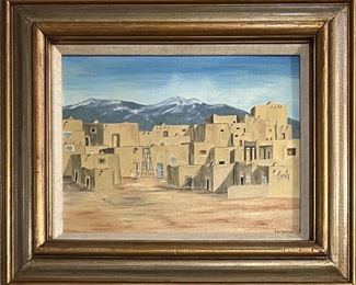 Original Kellams Signed Village Scene Oil Painting In Custom Frame
