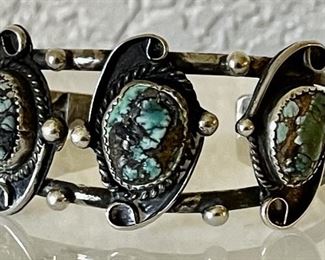Old Pawn Sterling Silver And Turquoise Cuff Bracelet